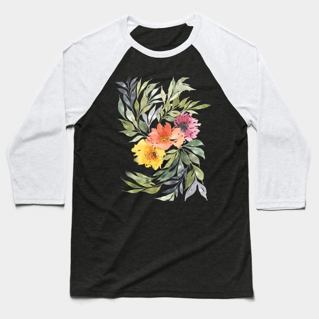 Peachy Florals Baseball T-Shirt by AlishaKiaraDesign